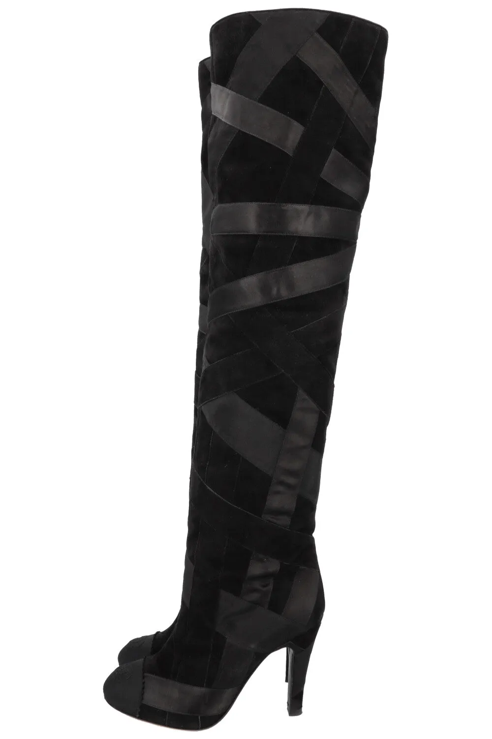 CHANEL 2017 Cosmopolite CC Overknee Boots Black