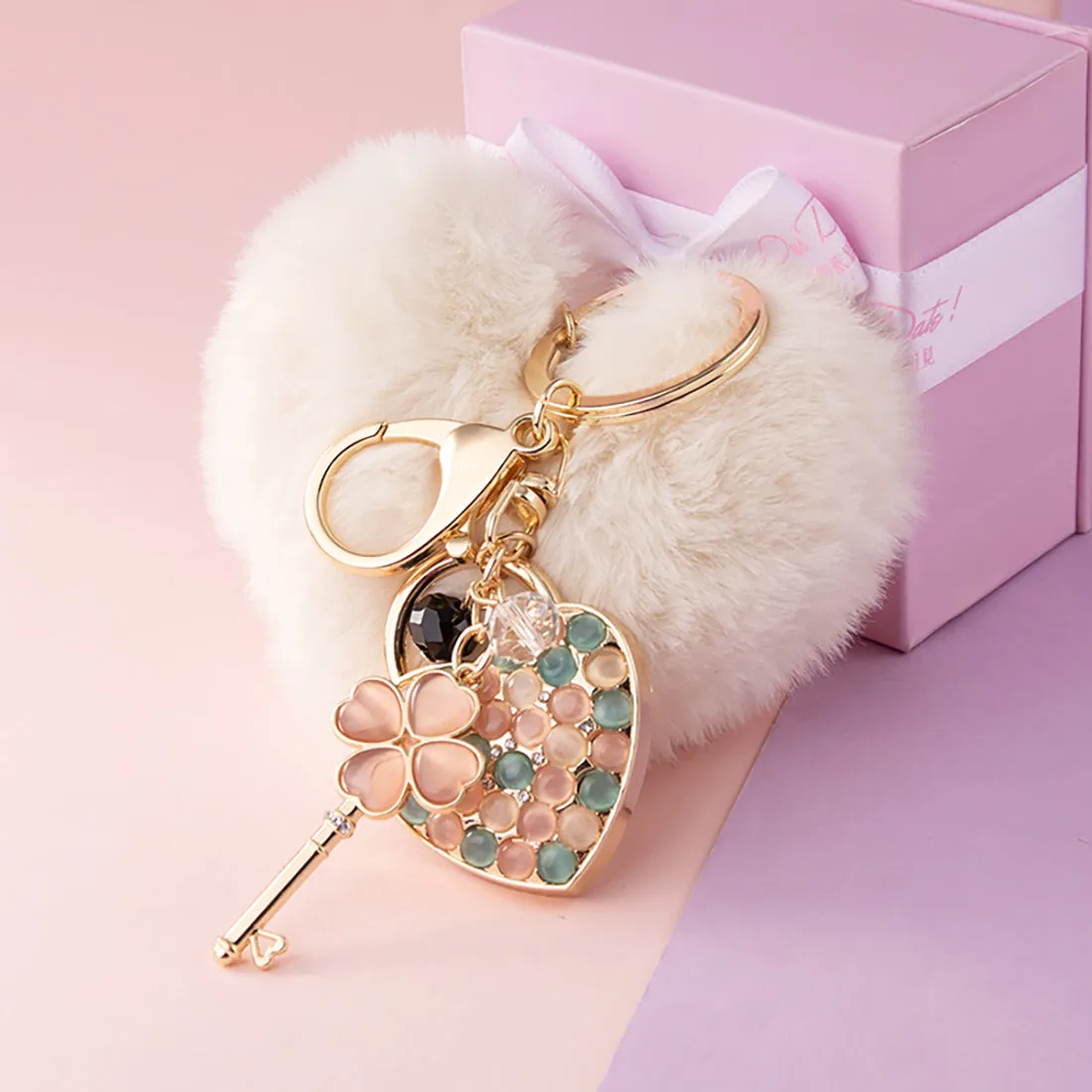 Chic Furry Heart Locket Keychain