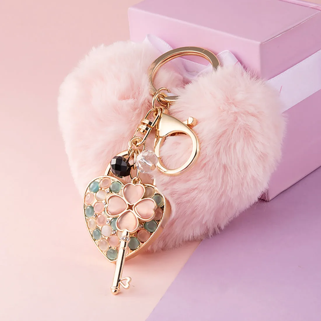 Chic Furry Heart Locket Keychain