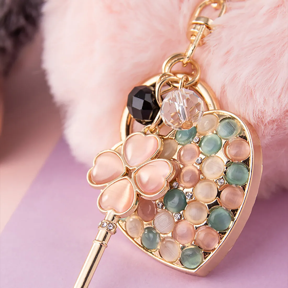 Chic Furry Heart Locket Keychain