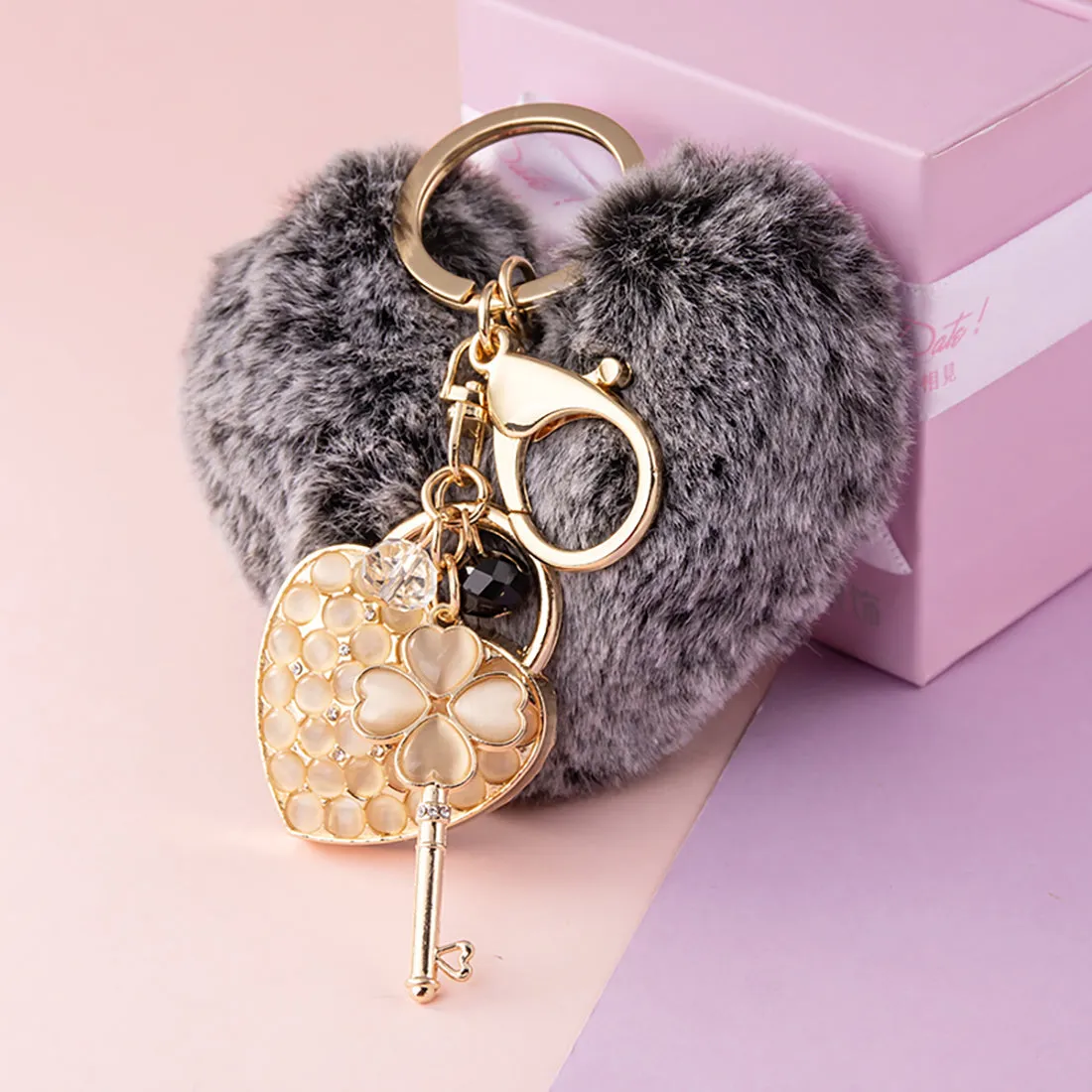 Chic Furry Heart Locket Keychain