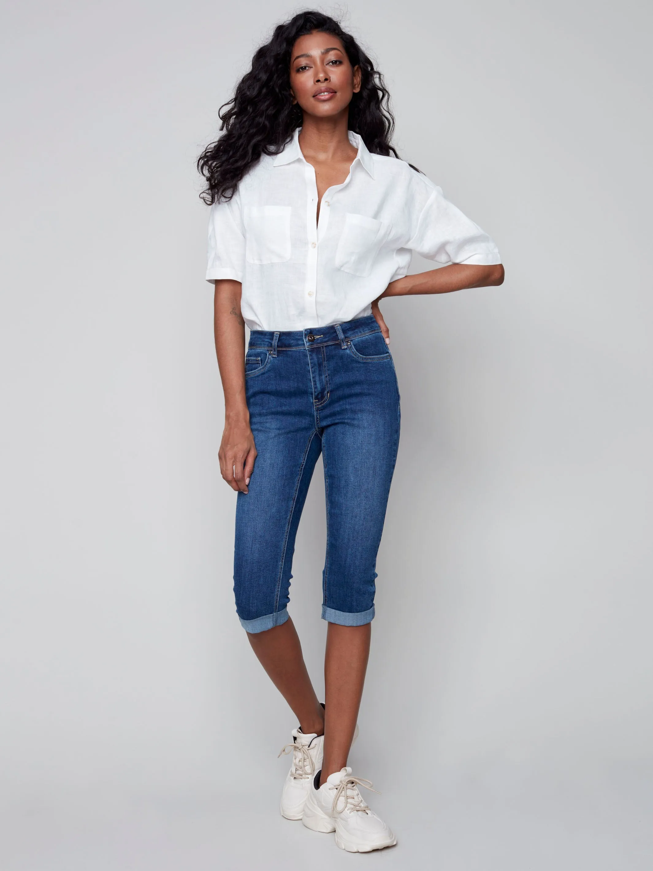 Cropped Linen Blouse - White