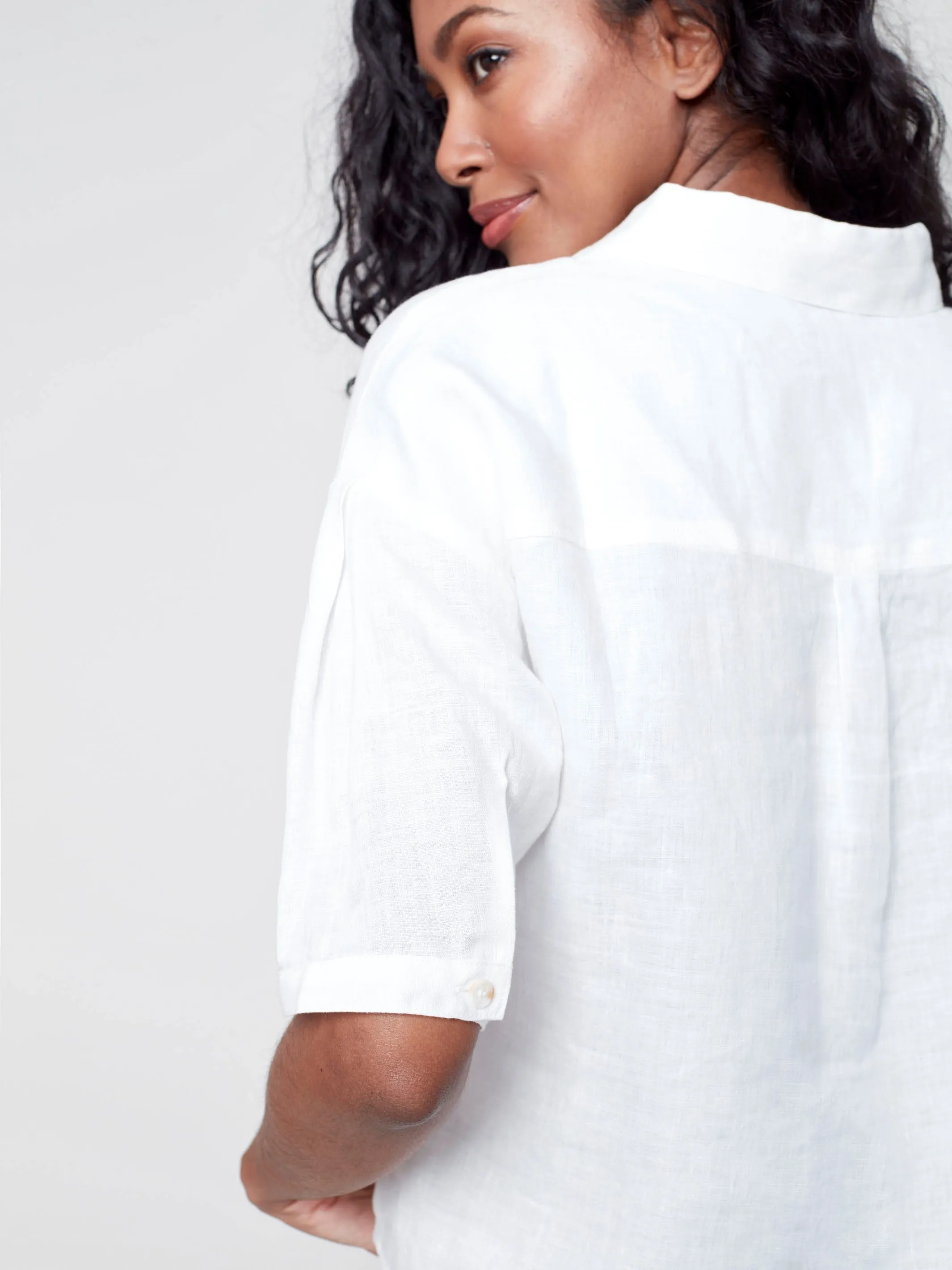 Cropped Linen Blouse - White