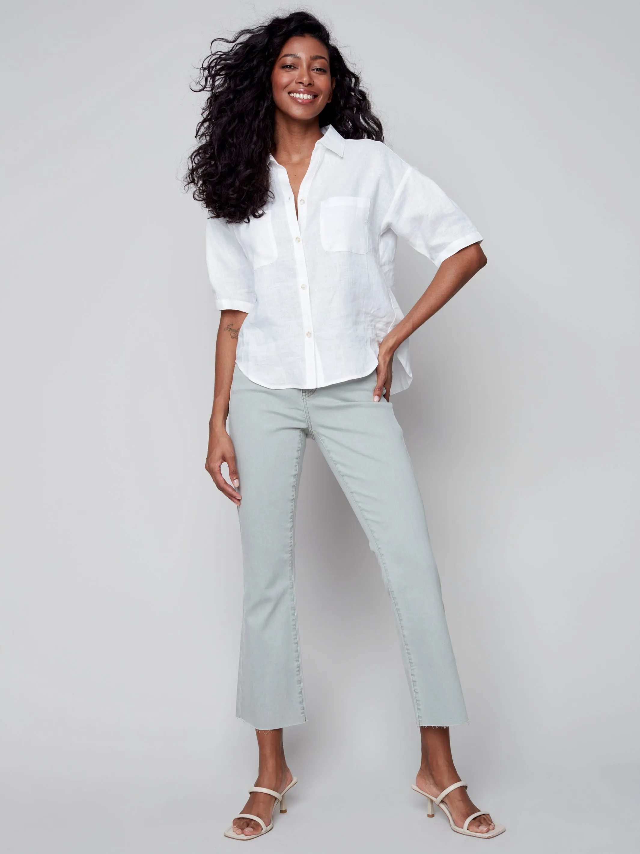 Cropped Linen Blouse - White