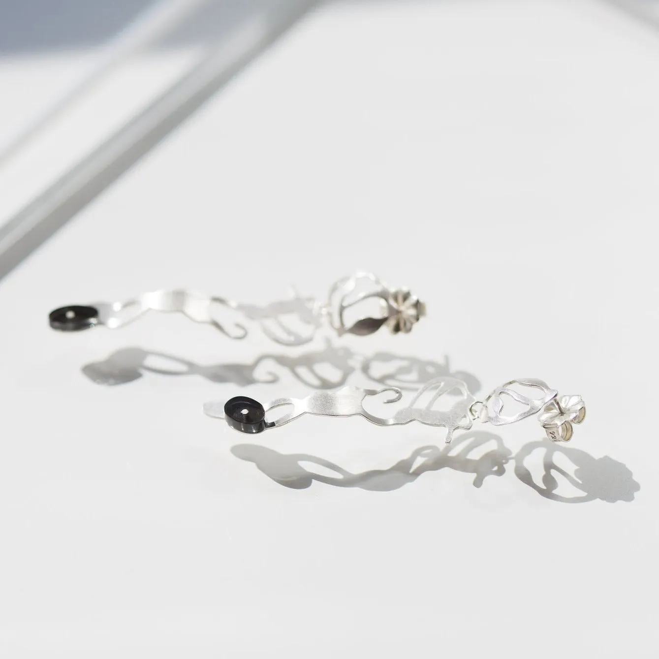 Dancing Seaweed Earrings in Brushed Silver