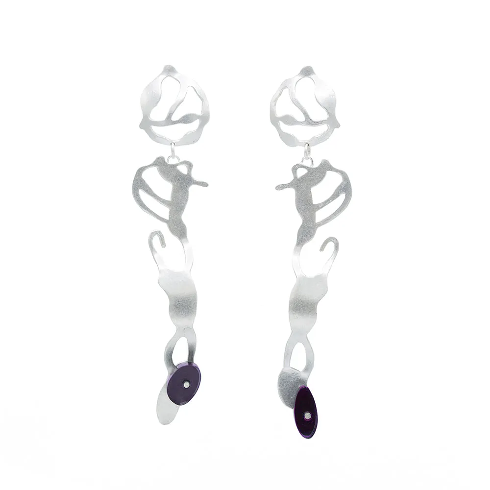 Dancing Seaweed Earrings in Brushed Silver