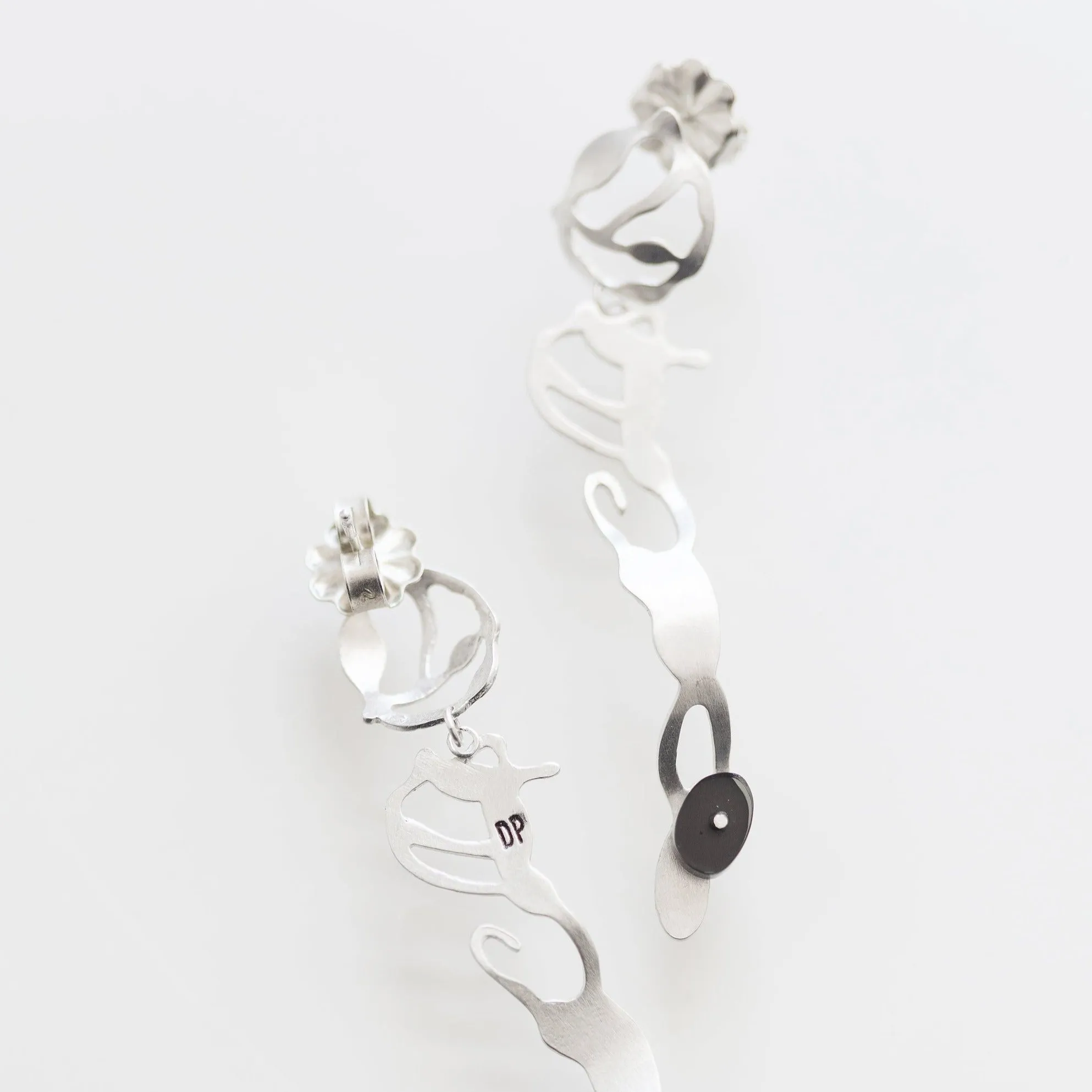 Dancing Seaweed Earrings in Brushed Silver