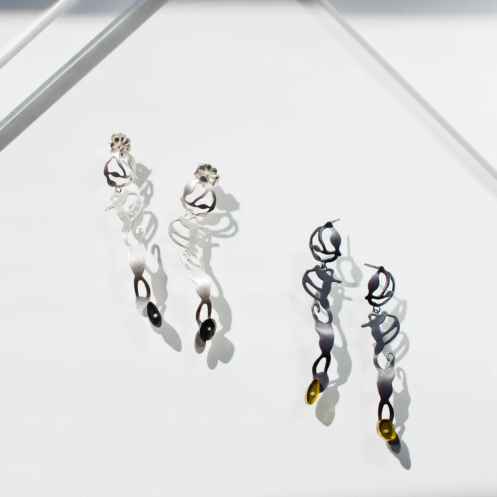 Dancing Seaweed Earrings in Brushed Silver