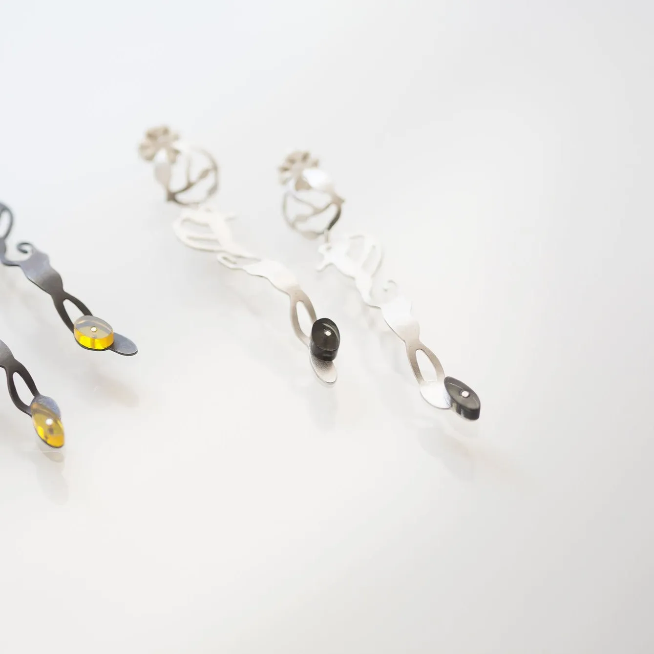 Dancing Seaweed Earrings in Brushed Silver