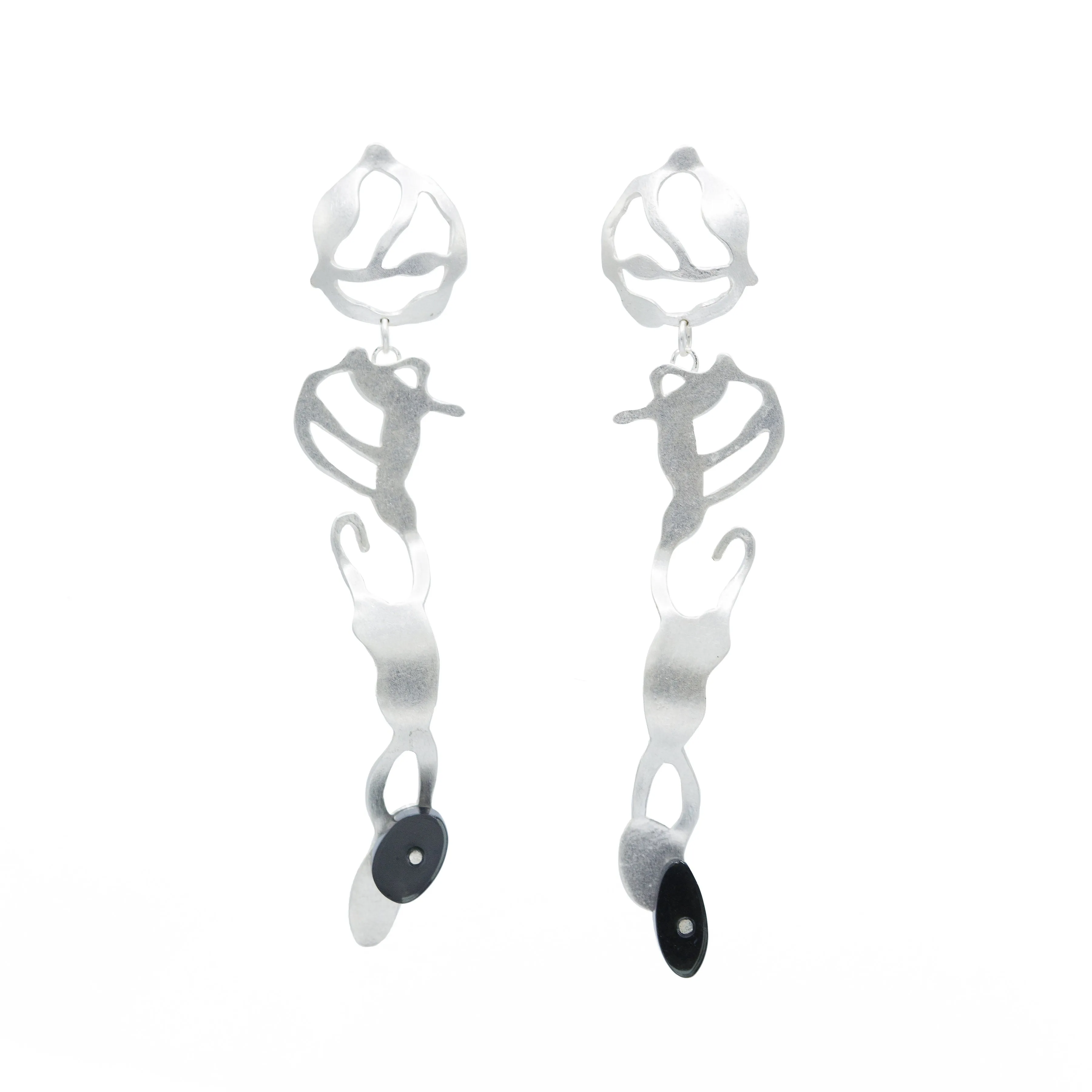 Dancing Seaweed Earrings in Brushed Silver