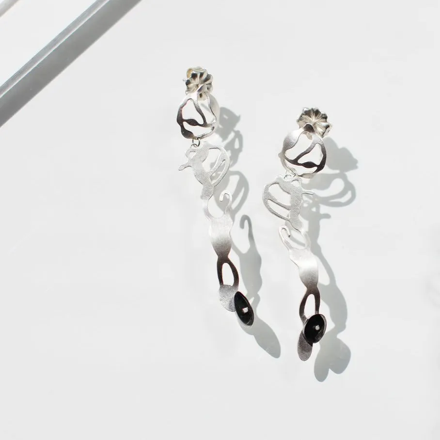 Dancing Seaweed Earrings in Brushed Silver