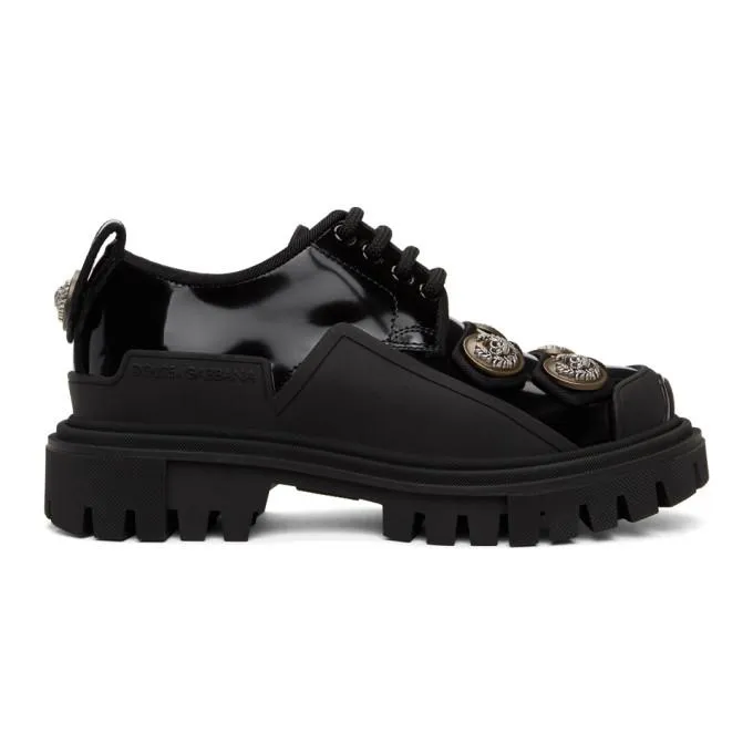 Dolce and Gabbana Black Button Trekking Derbys