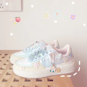 flowersverse Women's Casual Running Shoes for Breathable Platform Spring Shoes Chaussures Peach Cherry Pink Ring White Blue Low-top