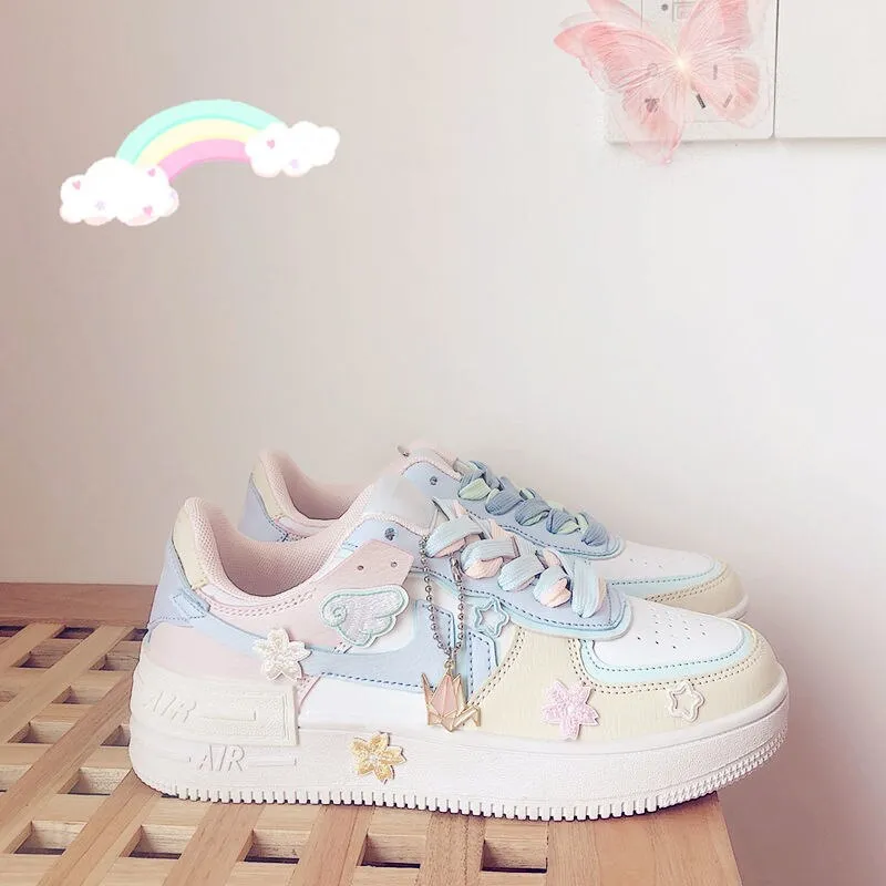 flowersverse Women's Casual Running Shoes for Breathable Platform Spring Shoes Chaussures Peach Cherry Pink Ring White Blue Low-top