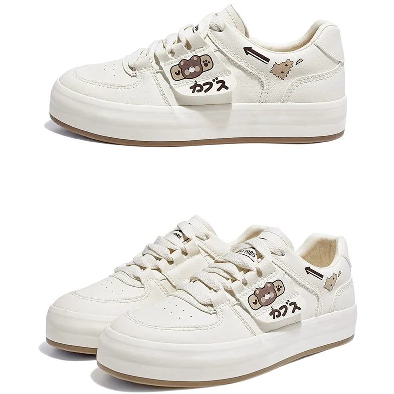 Japanese All-match Cute Bear White Sneakers
