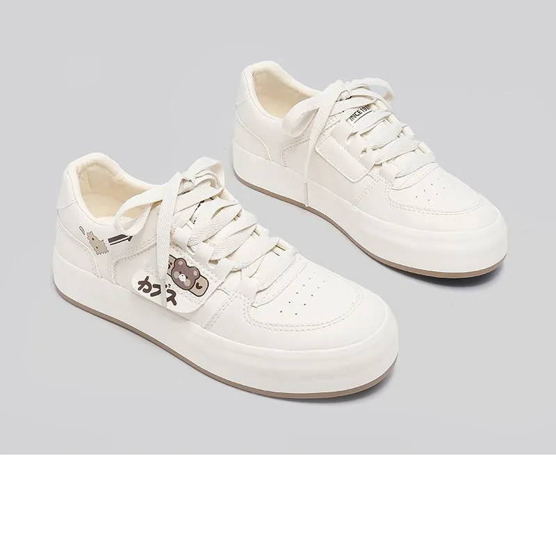 Japanese All-match Cute Bear White Sneakers