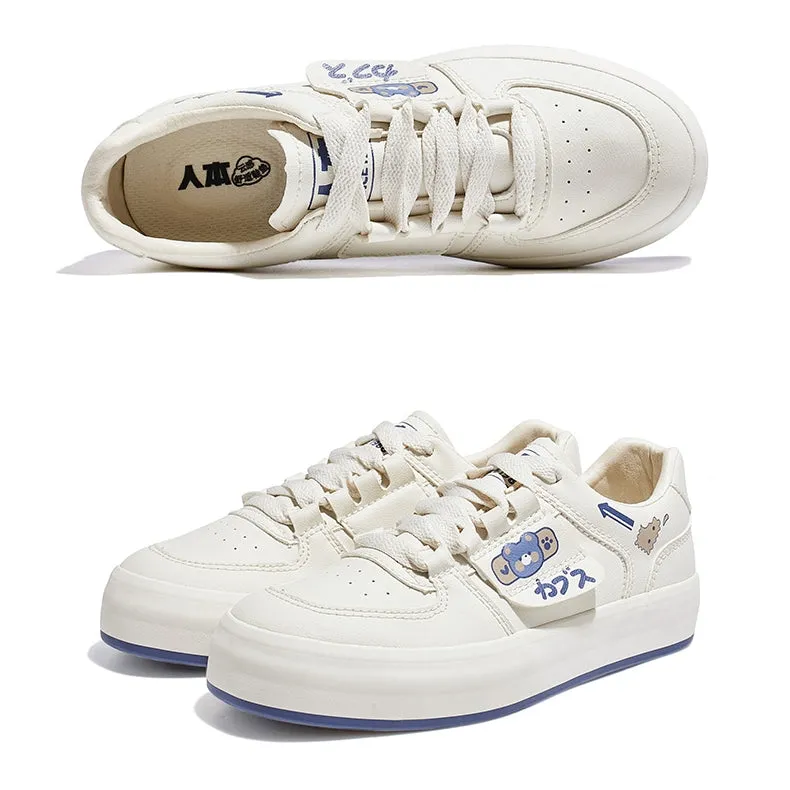 Japanese All-match Cute Bear White Sneakers