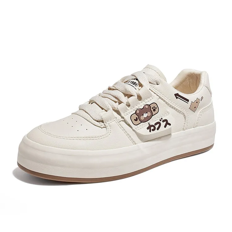 Japanese All-match Cute Bear White Sneakers
