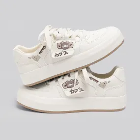 Japanese All-match Cute Bear White Sneakers