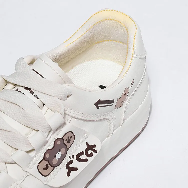Japanese All-match Cute Bear White Sneakers
