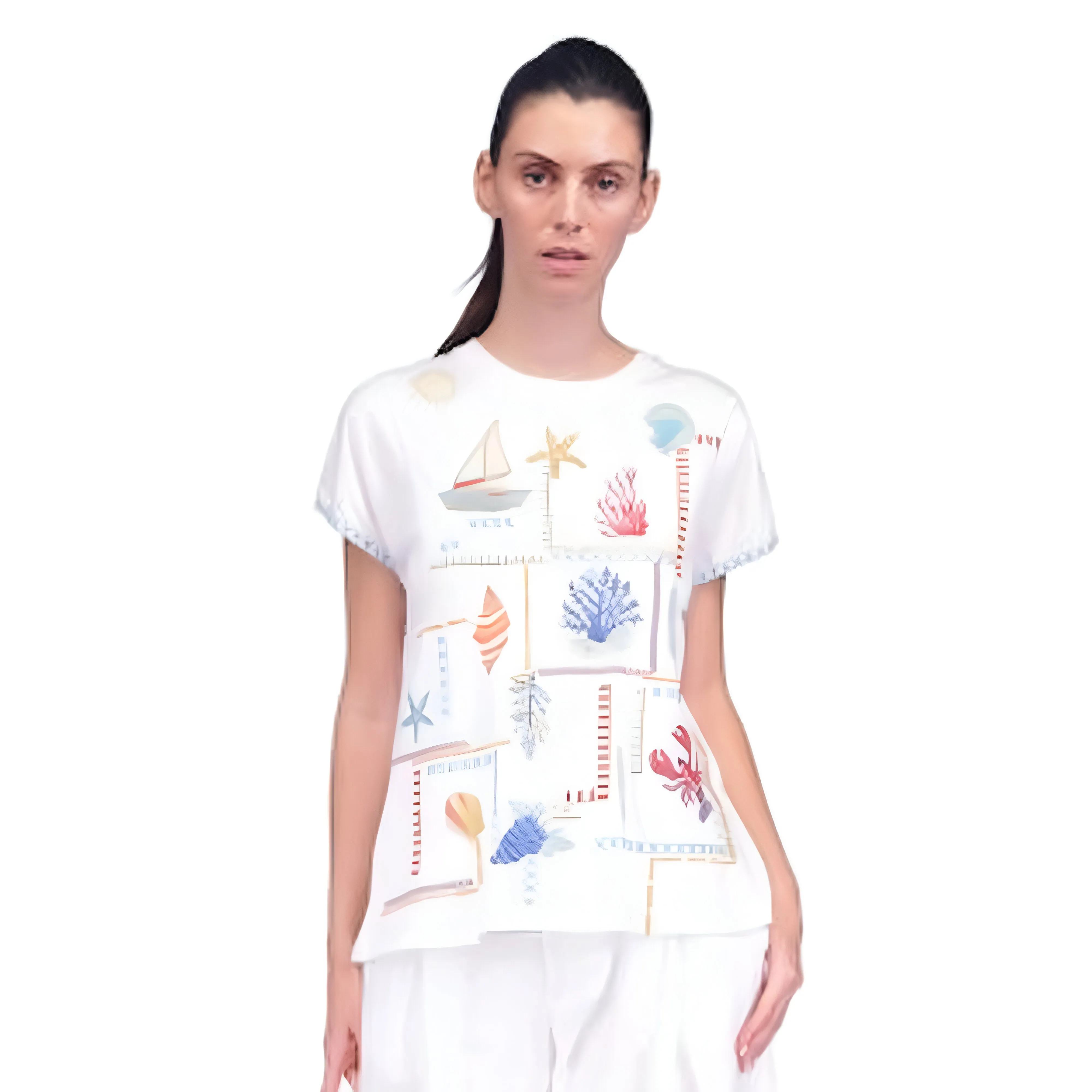 Johnny Was Amalfi Boxy Square Sleeve Tee Shirt Cotton Embroidery White Top NEW