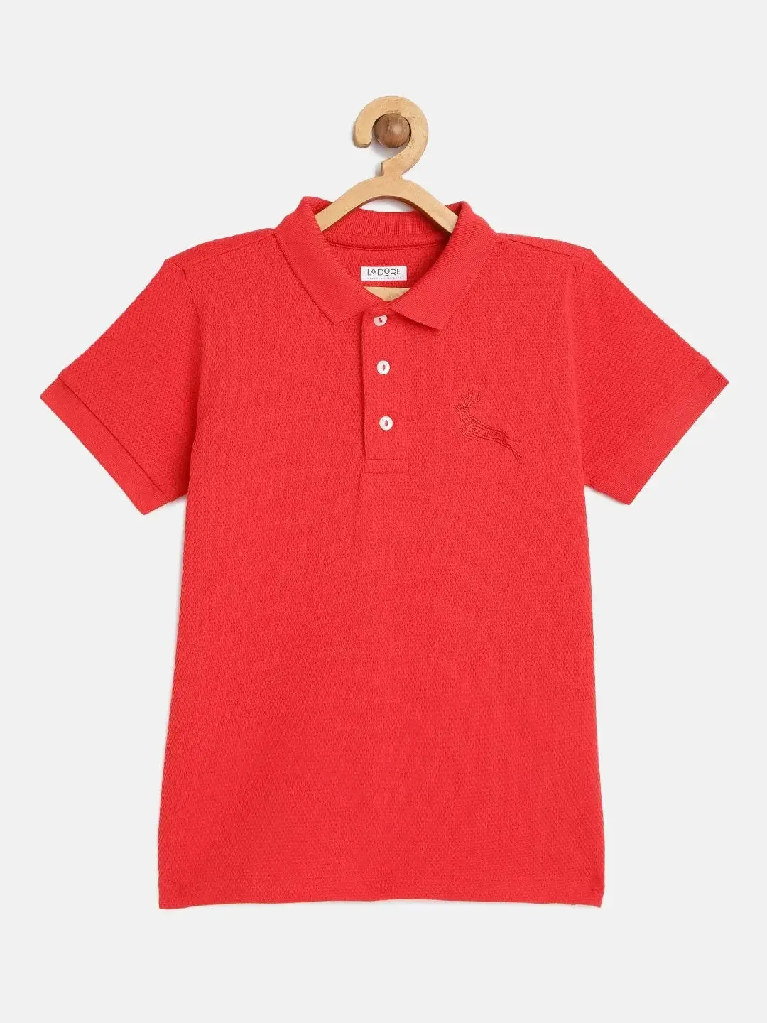 Kids Red Half Sleeves Cotton Polo T-shirt