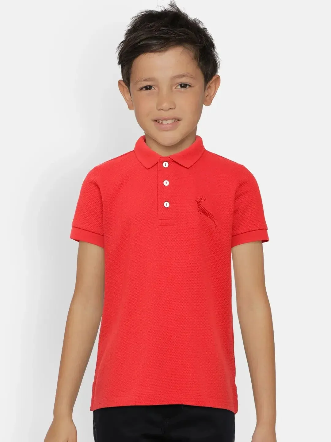 Kids Red Half Sleeves Cotton Polo T-shirt