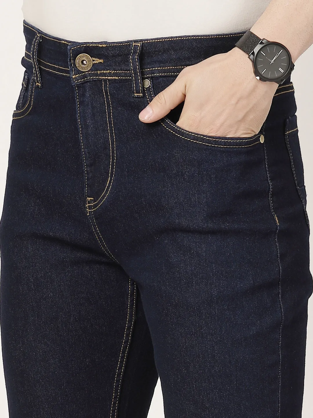 Style Quotient Men Dark Blue Regular Fit Mid Rise Stretchable Jeans