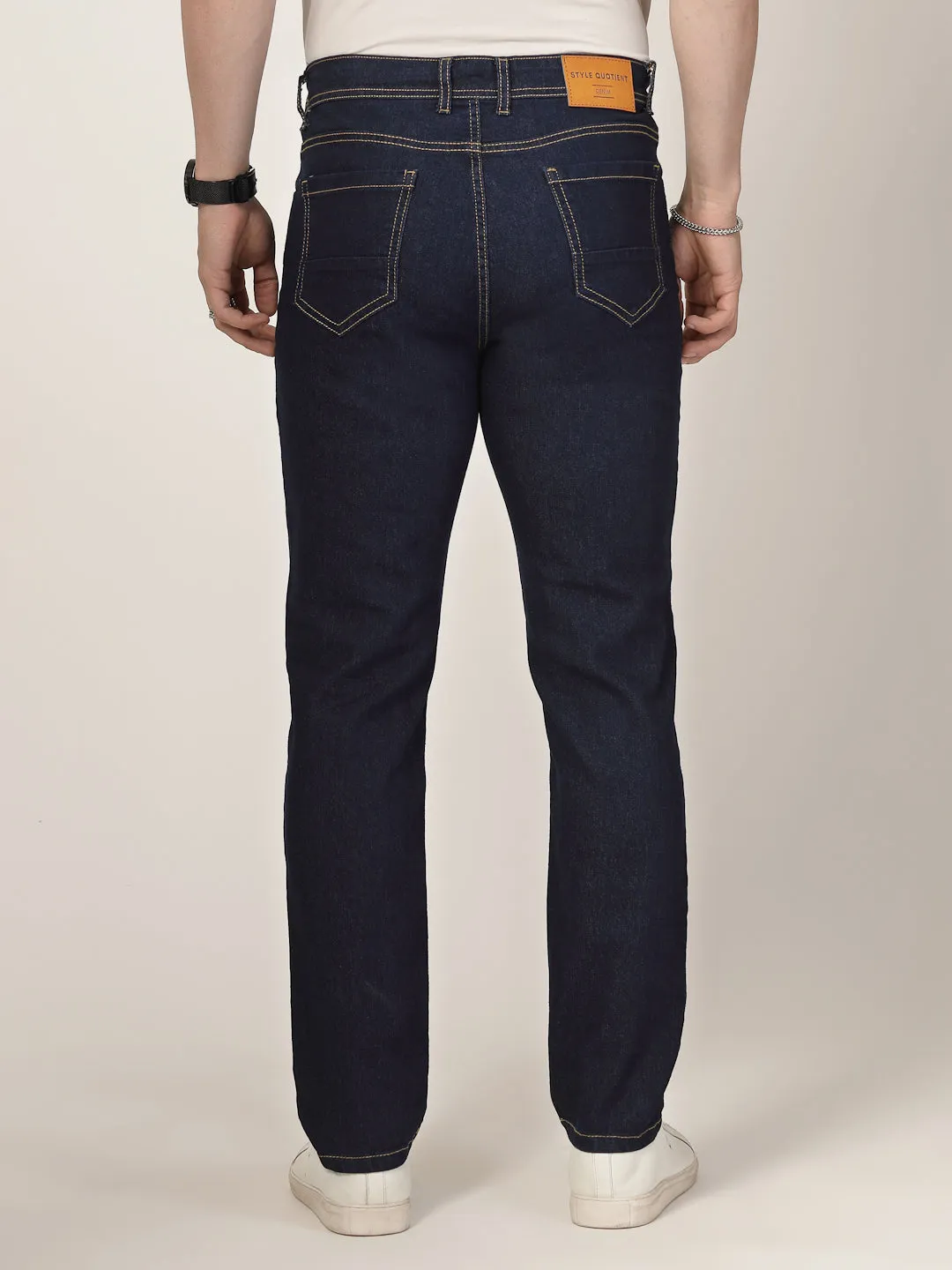 Style Quotient Men Dark Blue Regular Fit Mid Rise Stretchable Jeans