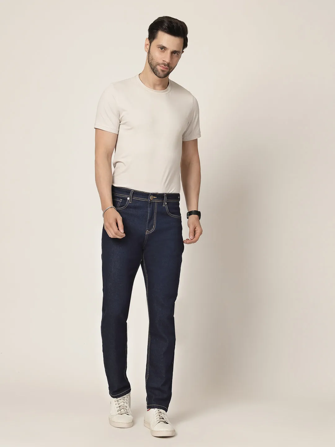 Style Quotient Men Dark Blue Regular Fit Mid Rise Stretchable Jeans