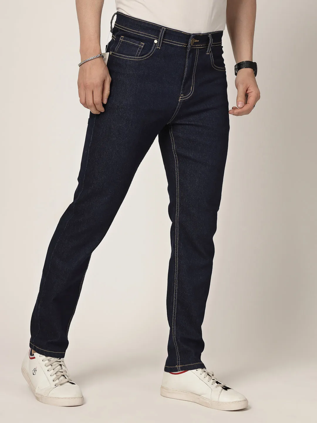 Style Quotient Men Dark Blue Regular Fit Mid Rise Stretchable Jeans