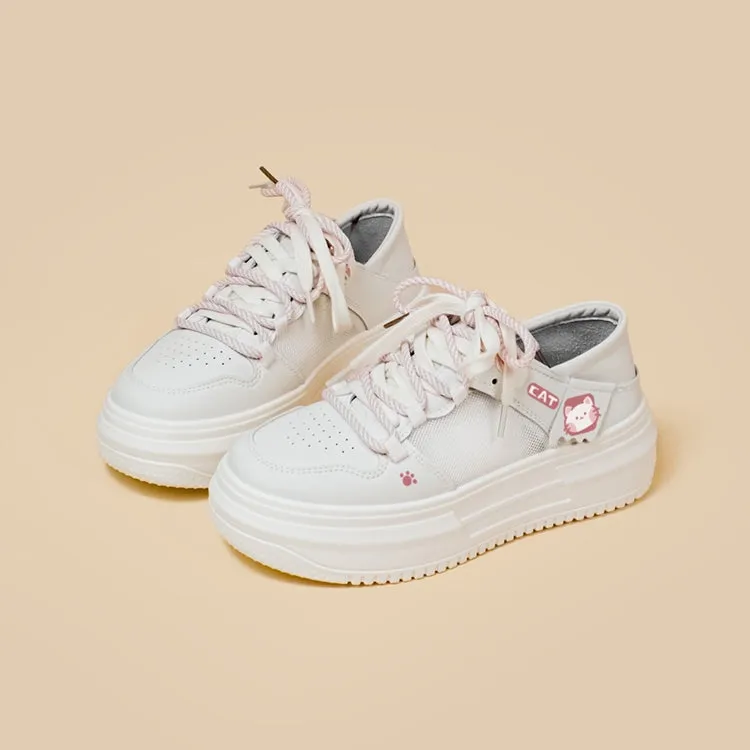 Summer Sweet and Cute Pink Kitten Print Platform Sneakers