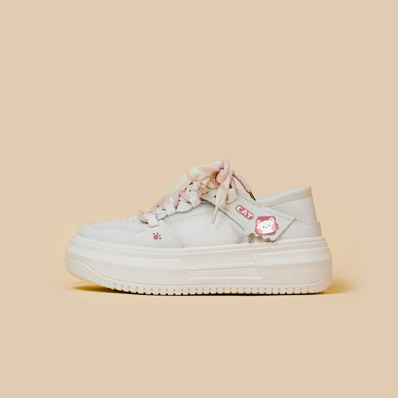 Summer Sweet and Cute Pink Kitten Print Platform Sneakers