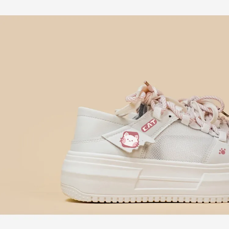 Summer Sweet and Cute Pink Kitten Print Platform Sneakers