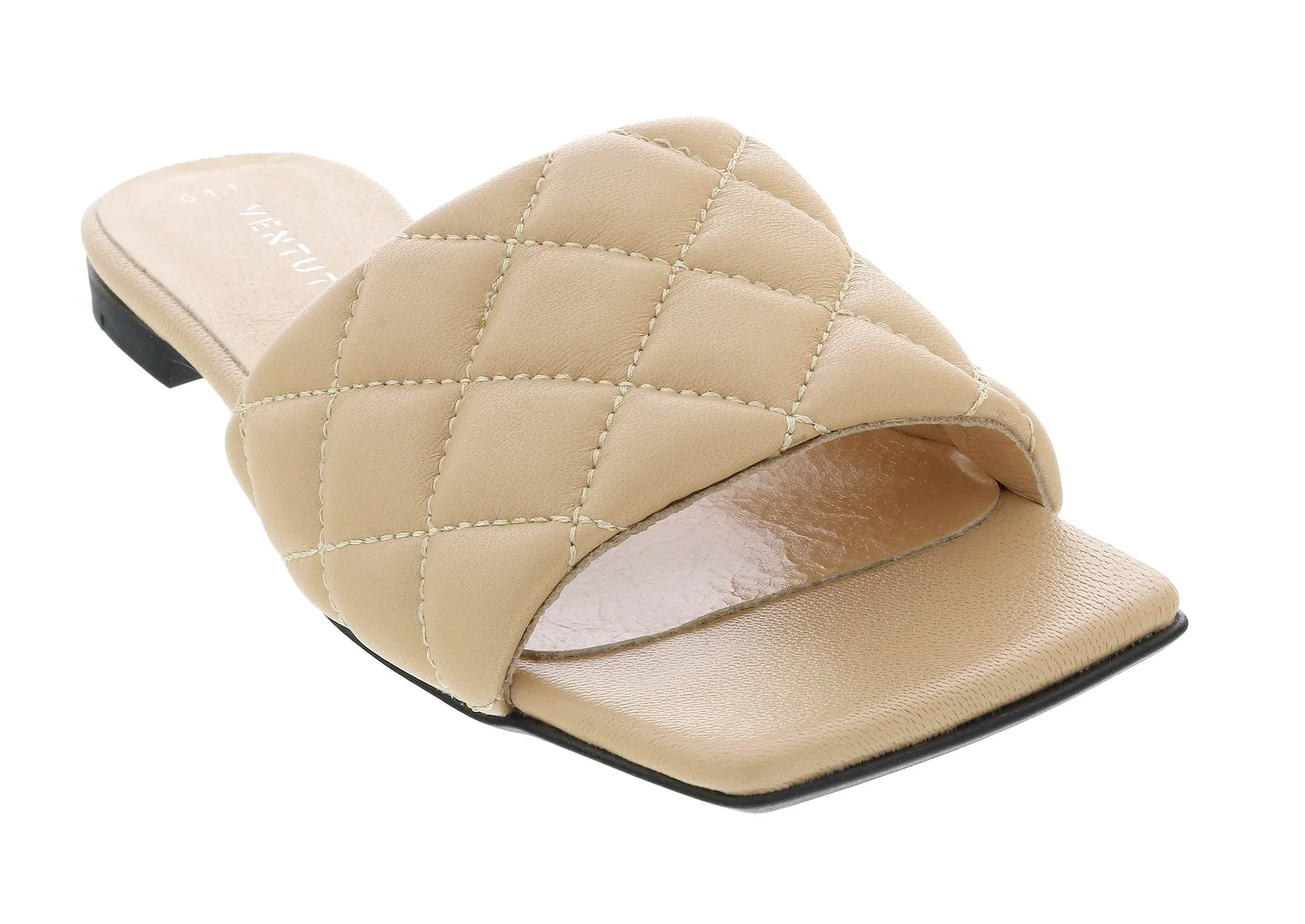 Ventutto Sand Quilted Flat Slide Leather Slipper-