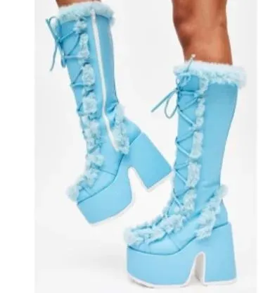 Wenkouban Christmas outfits winter outfits  Black Friday Christmas party outfits Autumn and Winter Fashion Thick Bottom Banquet 40-43 plus Size Furry High Heel High-Top Women's Boots