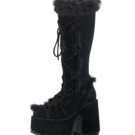 Wenkouban Christmas outfits winter outfits  Black Friday Christmas party outfits Autumn and Winter Fashion Thick Bottom Banquet 40-43 plus Size Furry High Heel High-Top Women's Boots