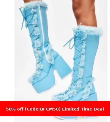 Wenkouban Christmas outfits winter outfits  Black Friday Christmas party outfits Autumn and Winter Fashion Thick Bottom Banquet 40-43 plus Size Furry High Heel High-Top Women's Boots