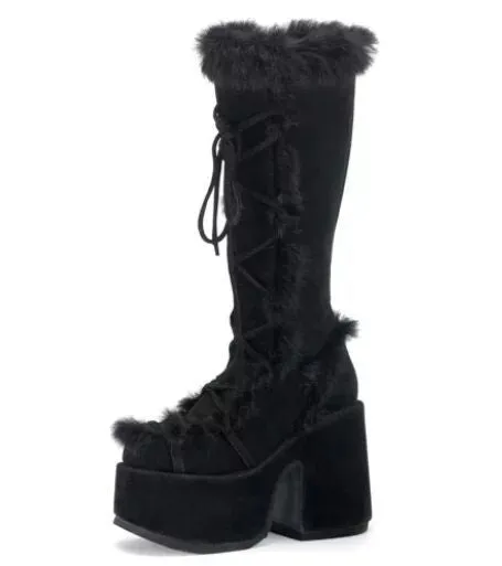 Wenkouban Christmas outfits winter outfits  Black Friday Christmas party outfits Autumn and Winter Fashion Thick Bottom Banquet 40-43 plus Size Furry High Heel High-Top Women's Boots